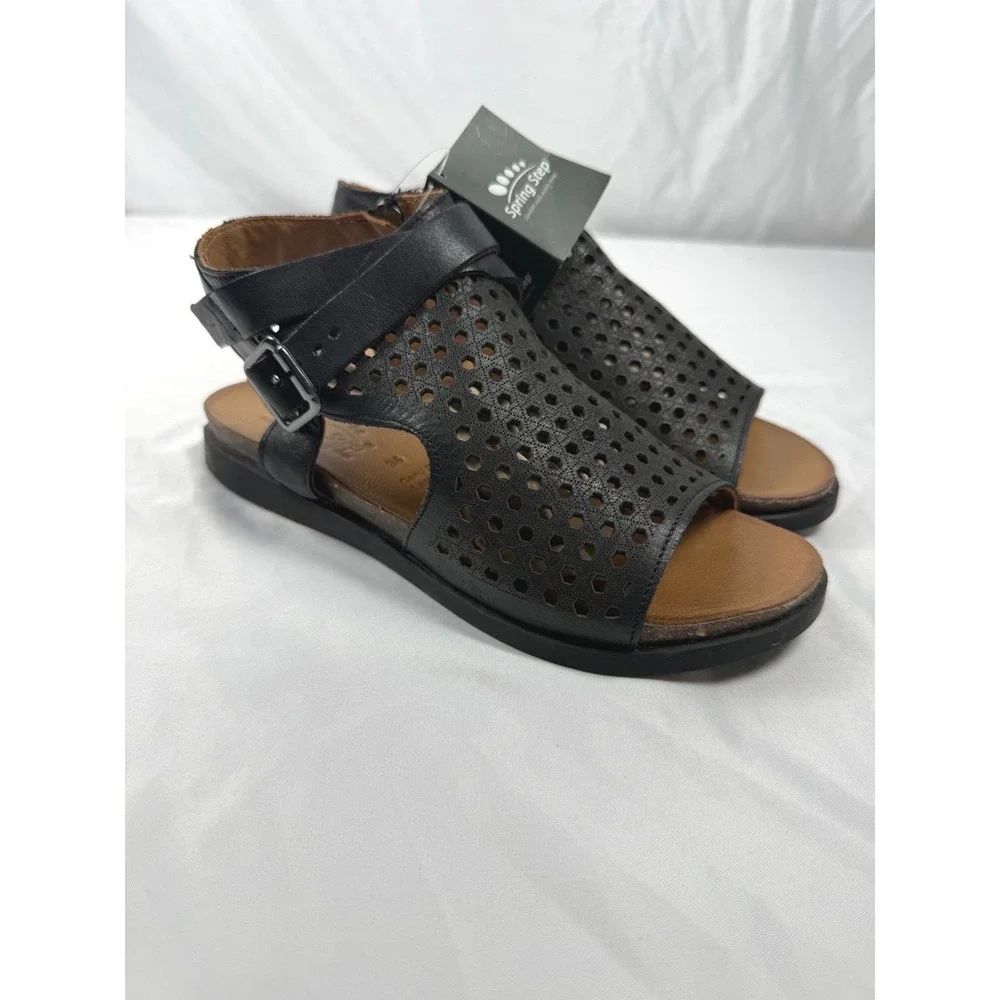 Spring Step L'Artiste Black Leather Perforated Comfort Sandals EU36(US5.5–6) NWT